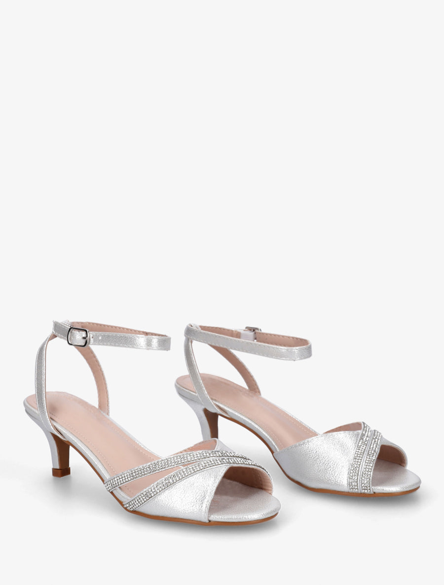 Sandales en simili à bride ornée de strass - Argent - 4