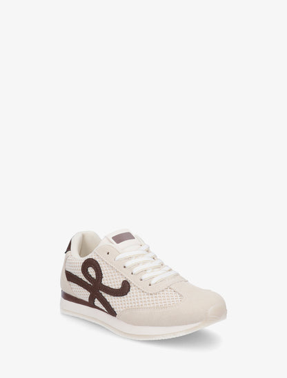 Sneakers plates à empiècement toile - Beige - 2