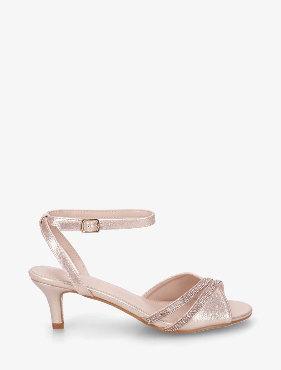 Sandales en simili à bride ornée de strass - Doré rose - 1