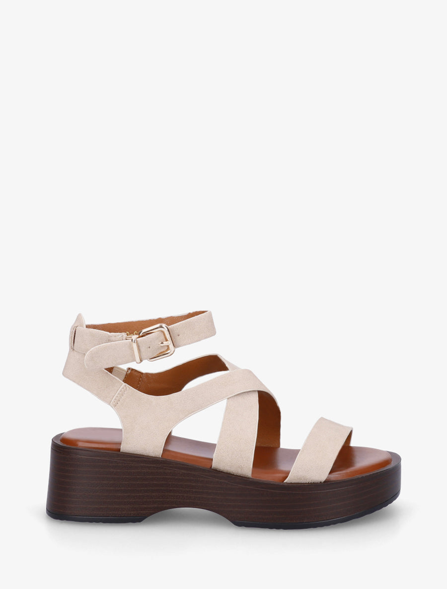 Sandales à semelle effet bois - Beige - 1