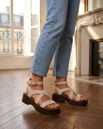 Sandales à semelle effet bois - Beige