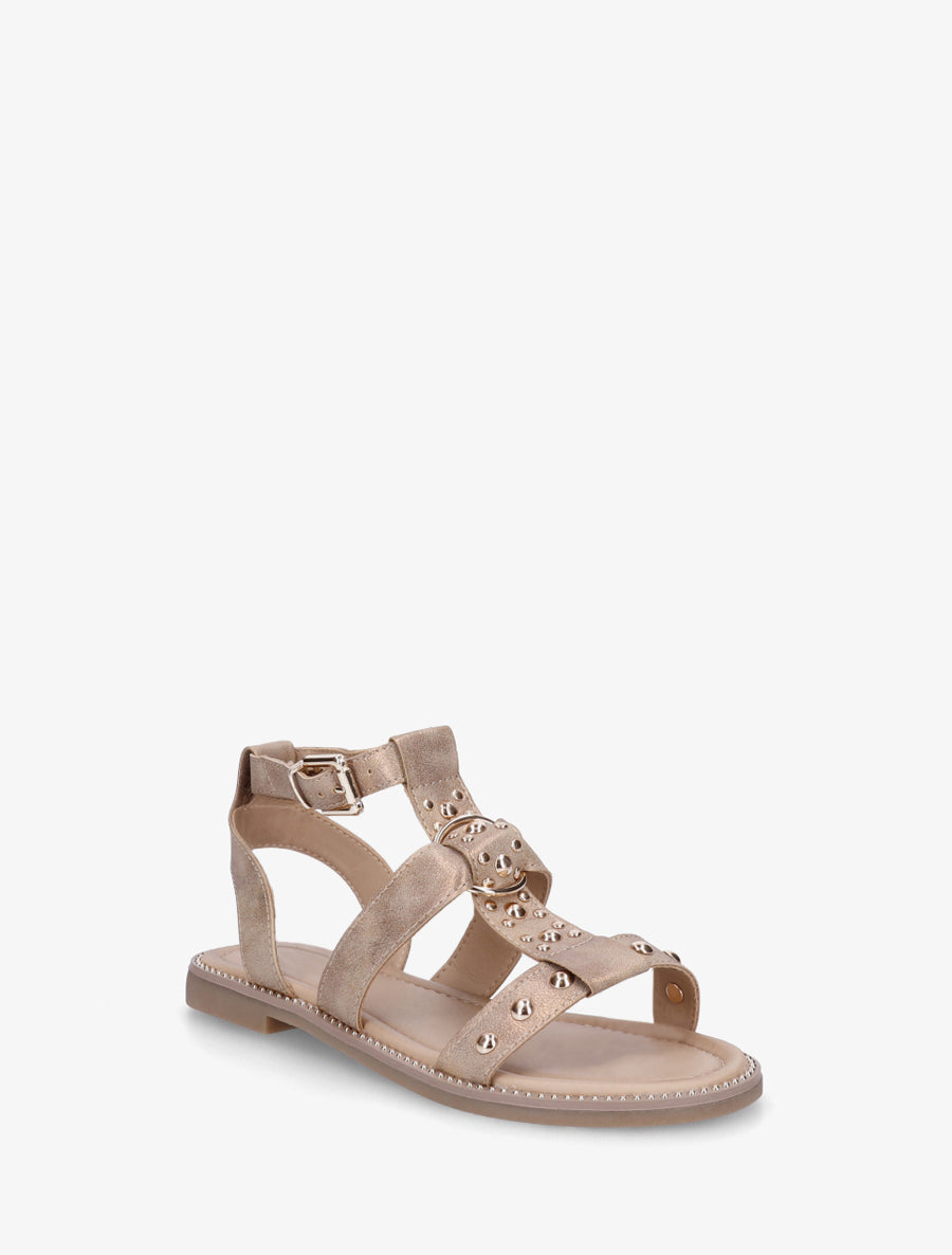 Sandales plates cloutées en simili irisé - Taupe