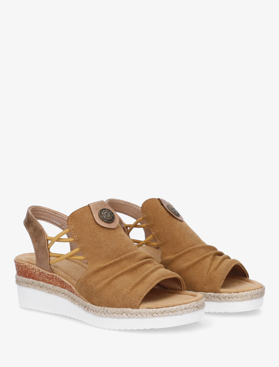 Sandales compensées à médaille rosace - Camel - 4