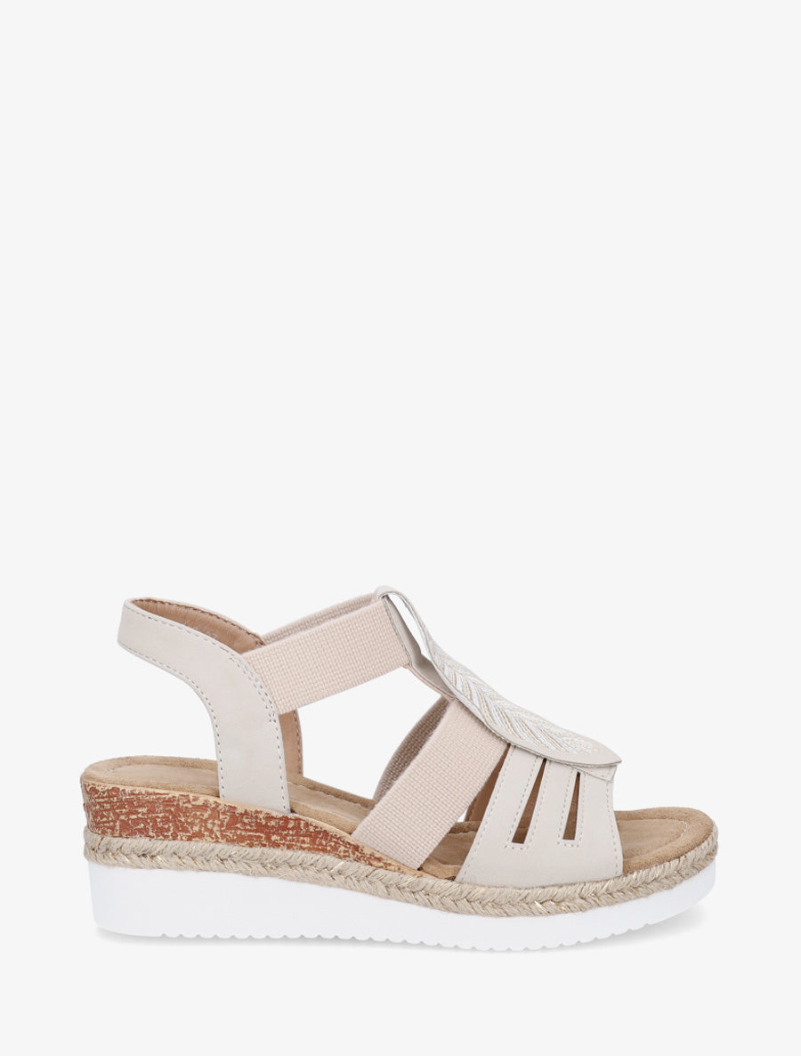 Sandales compensées à motif feuille - Beige - 1