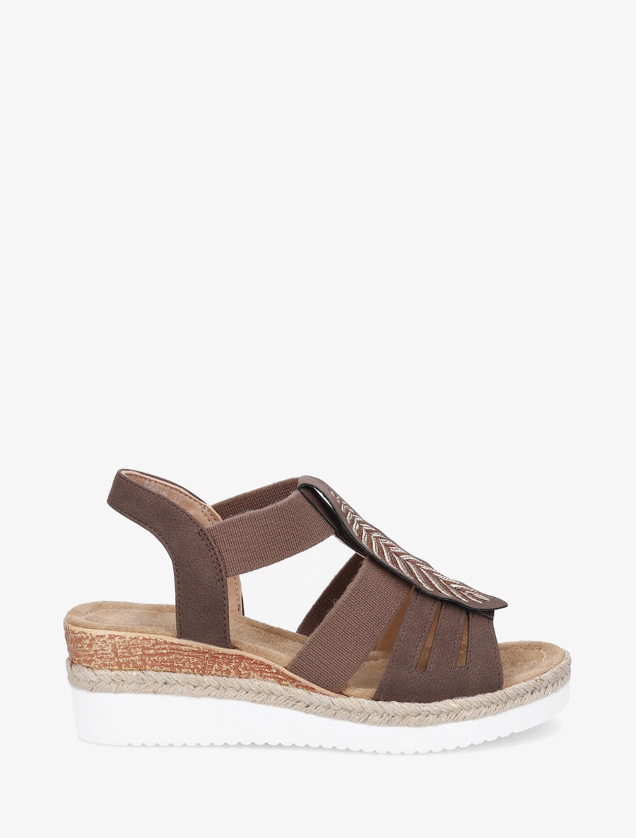 Sandales compensées à motif feuille - Marron - 1