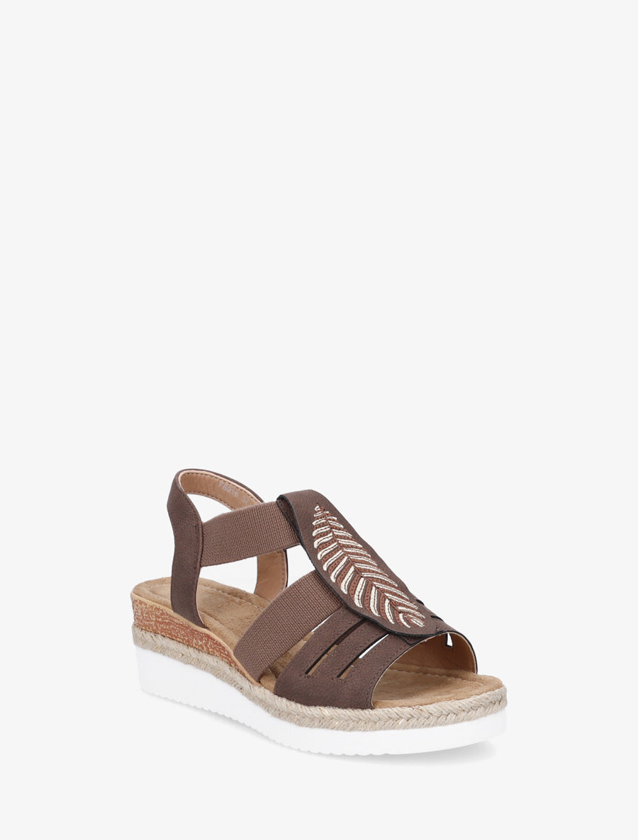 Sandales compensées à motif feuille - Marron - 2