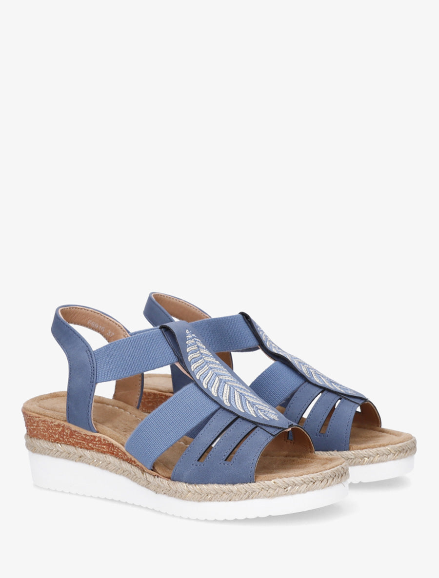 Sandales compensées à motif feuille - Bleu - 4