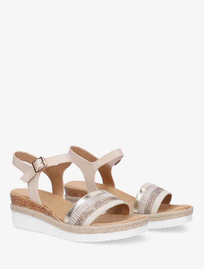 Sandales compensées à bride dépareillées - Beige - 4