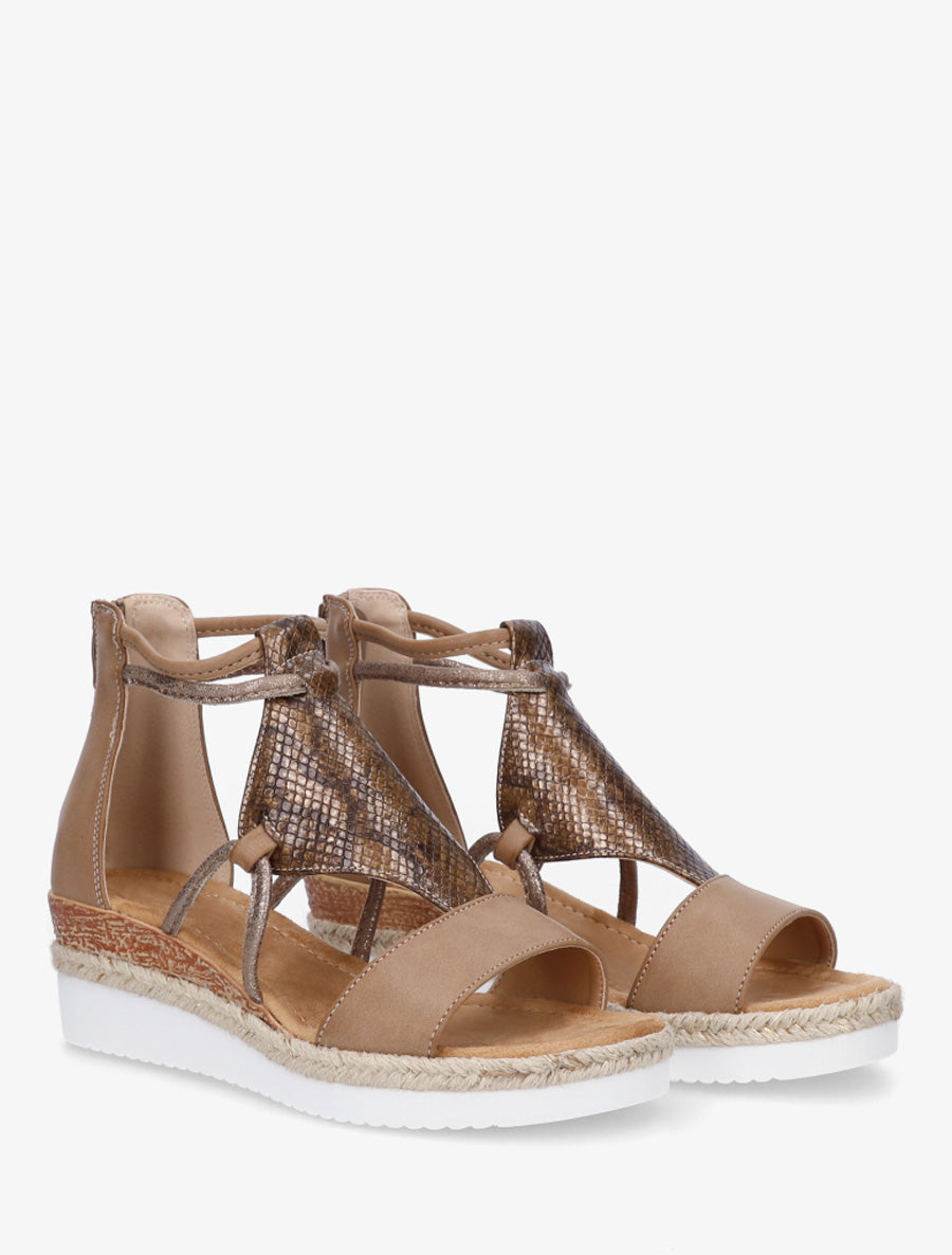 Sandales irisées à talon compensé - Taupe - 4