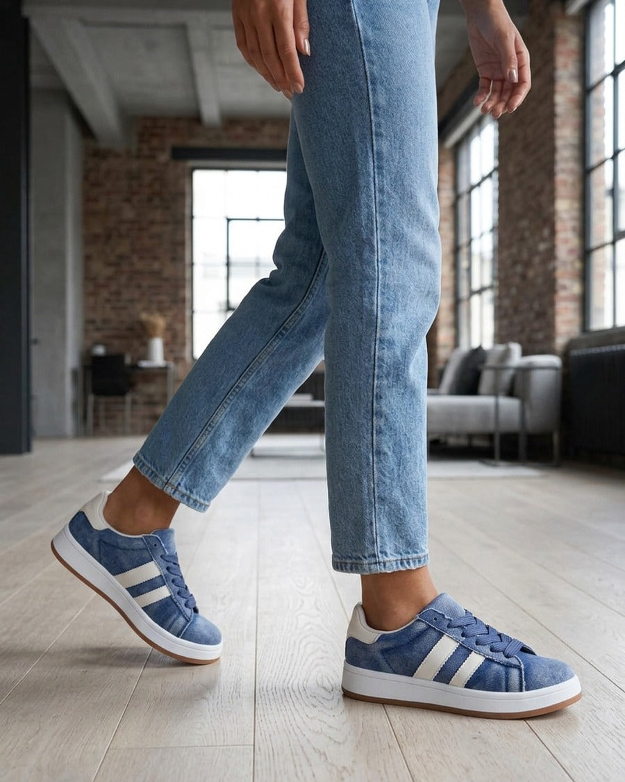 Baskets en jean à bandes contrastantes - Bleu denim
