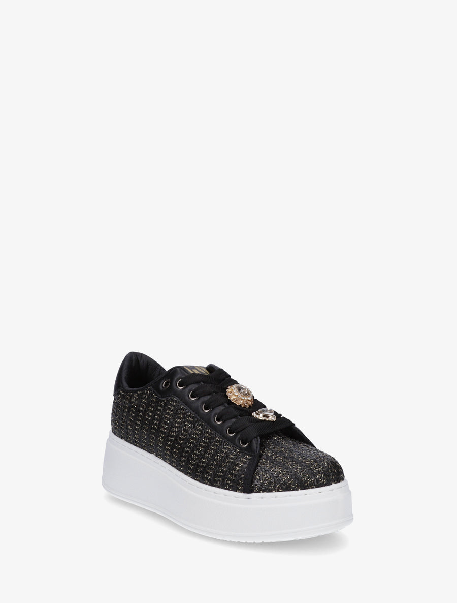 Sneakers en jute tressée à détail irisé - Noir - 2