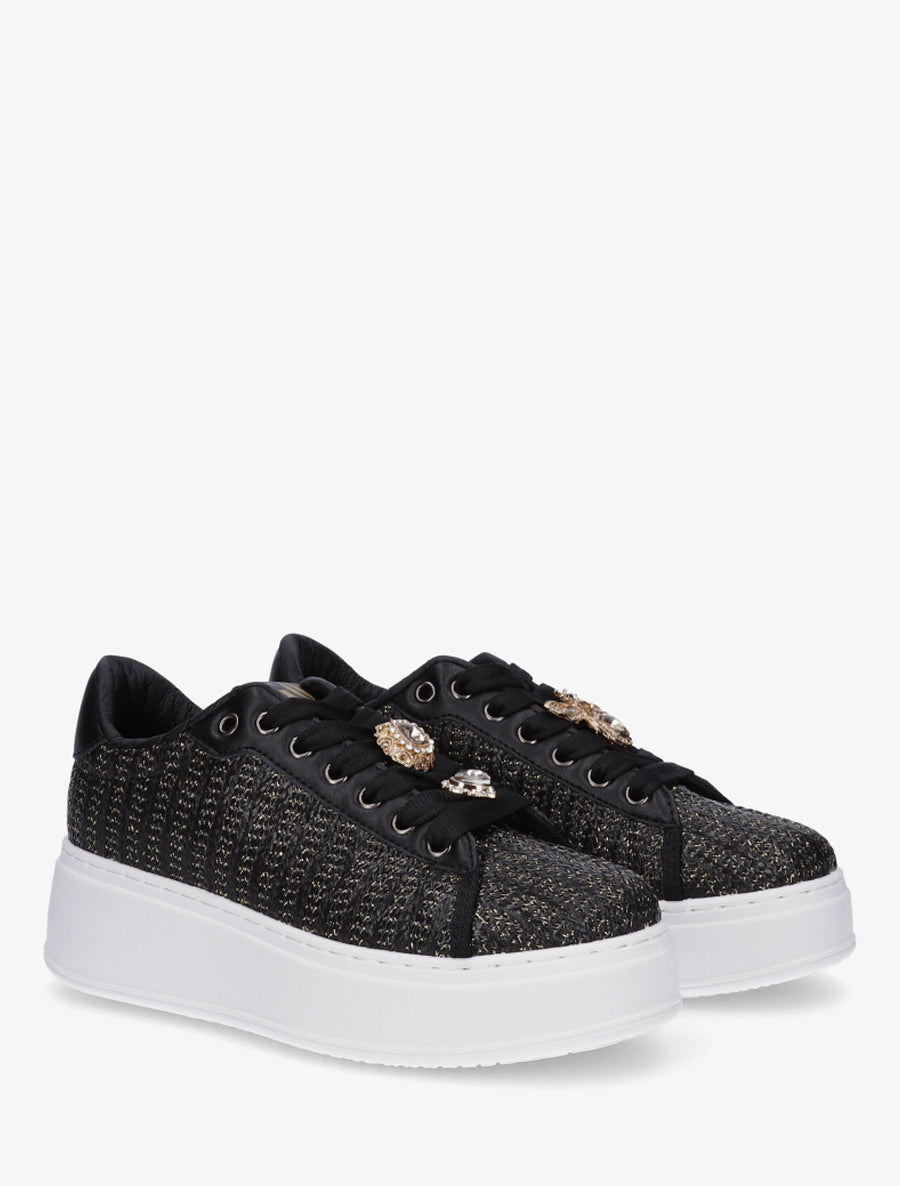 Sneakers en jute tressée à détail irisé - Noir - 4