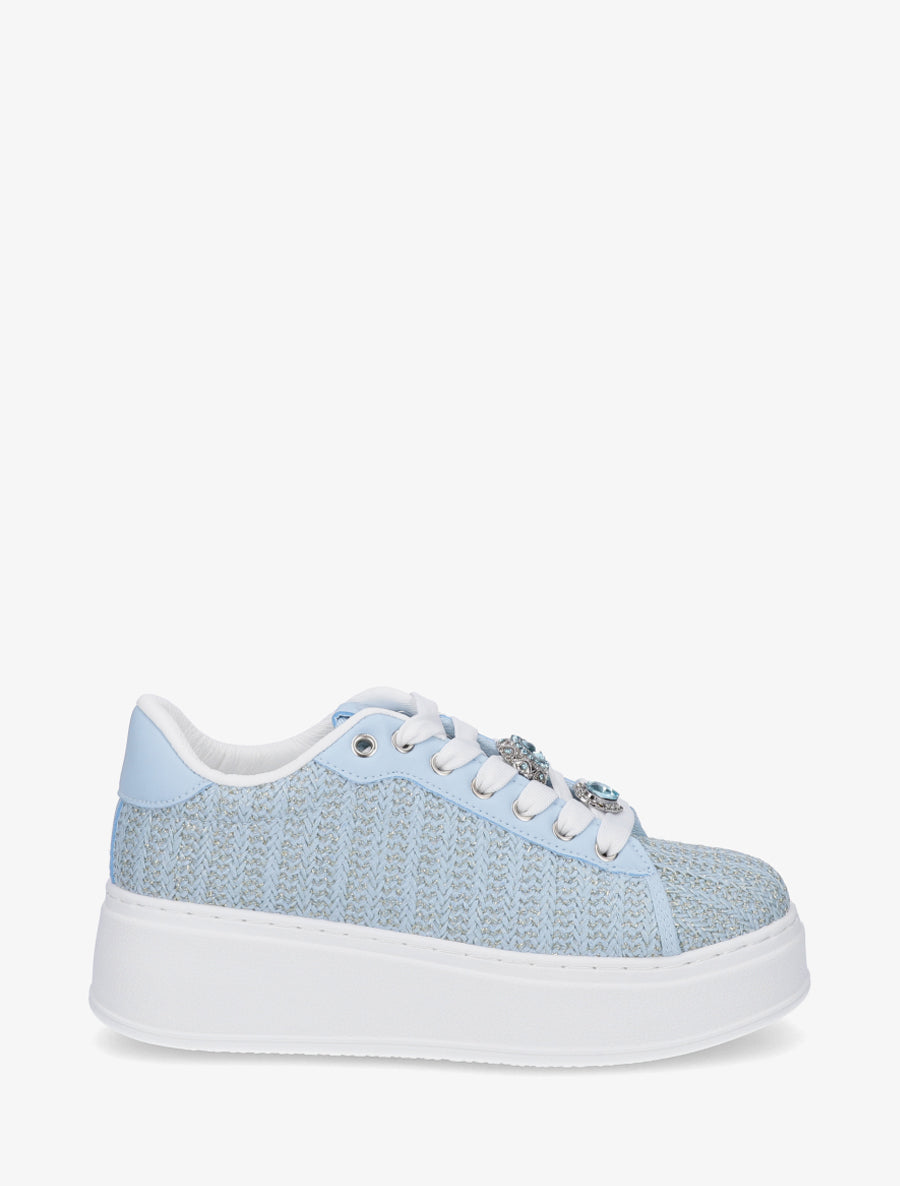 Sneakers en jute tressée à détail irisé - Bleu ciel - 1