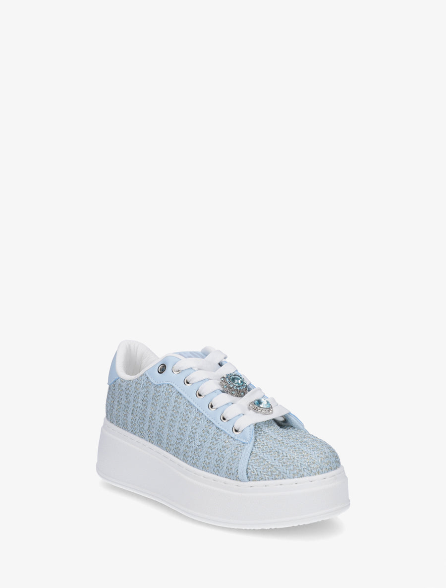Sneakers en jute tressée à détail irisé - Bleu ciel - 2