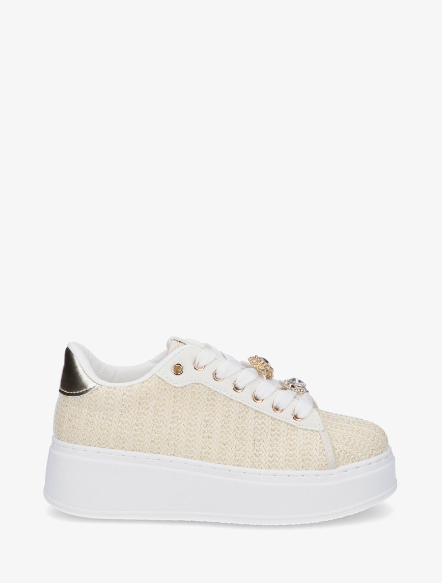 Sneakers en jute tressée à détail irisé - Beige - 1