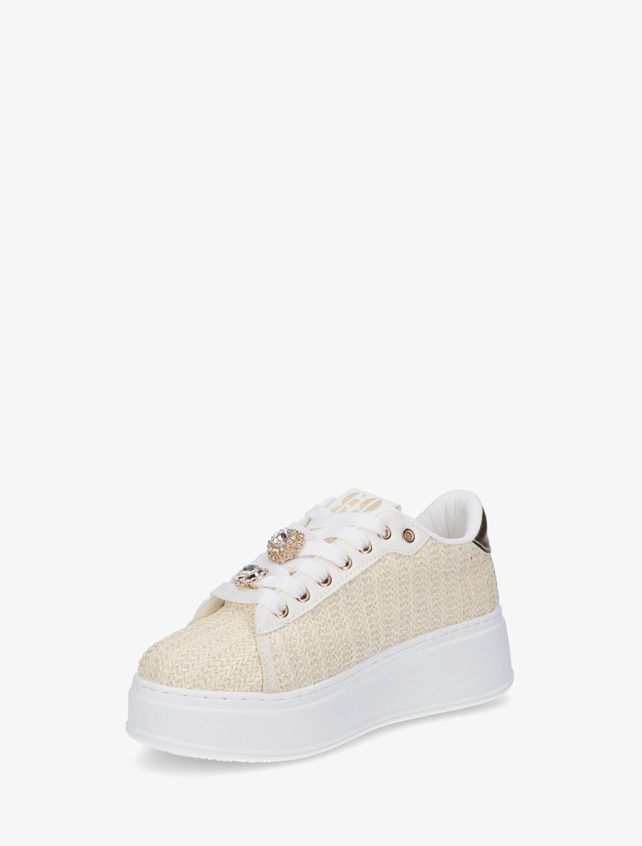 Sneakers en jute tressée à détail irisé - Beige - 3