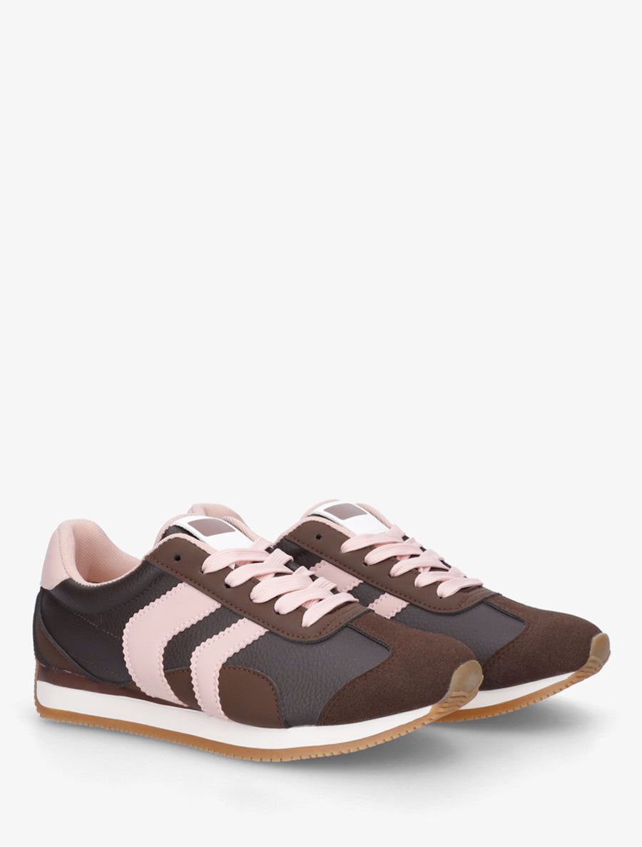 Sneakers à contrefort contrastant et double lacets - Marron - 4