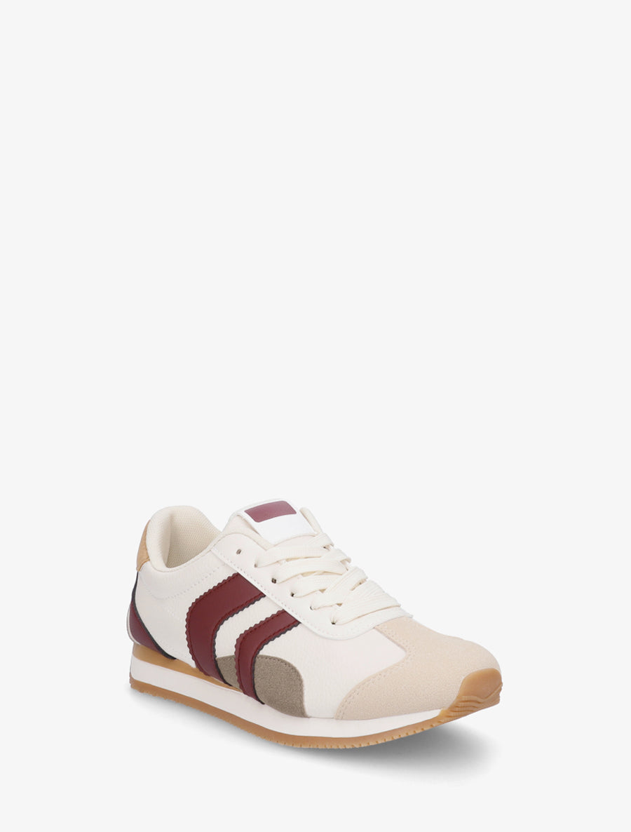Sneakers à contrefort contrastant et double lacets - Beige - 2