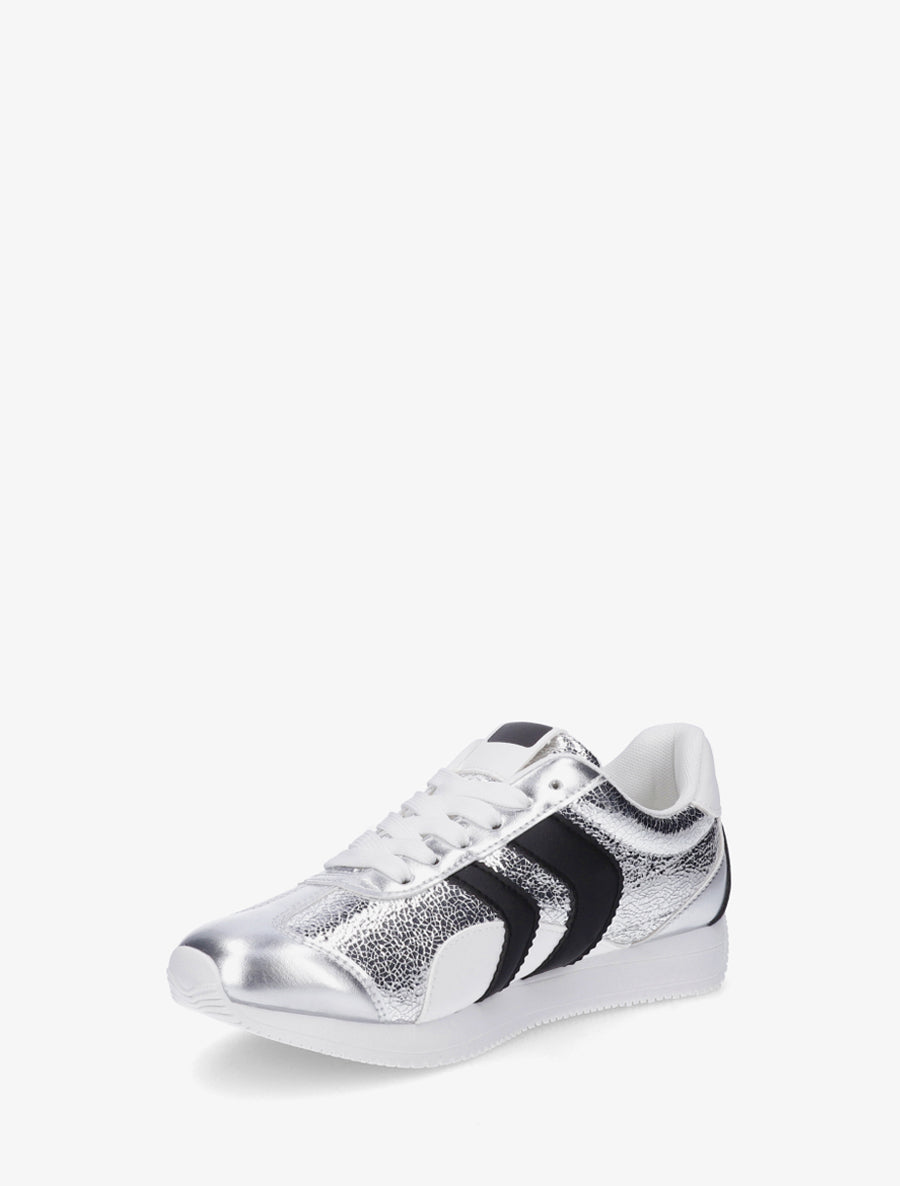 Sneakers à contrefort contrastant et double lacets - Argent - 3
