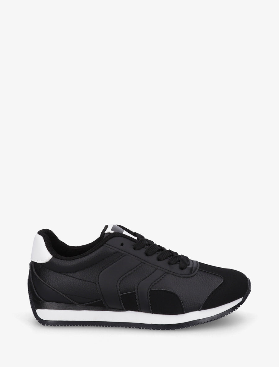 Sneakers à contrefort contrastant et double lacets - Noir - 1
