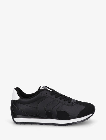 Sneakers à contrefort contrastant et double lacets - Noir - 1