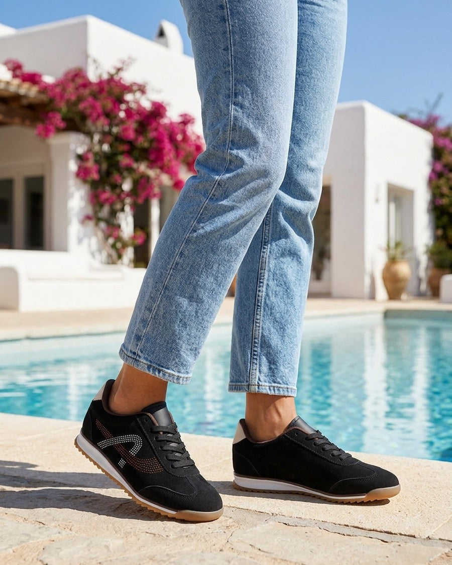Sneakers à strass en suédine - Noir