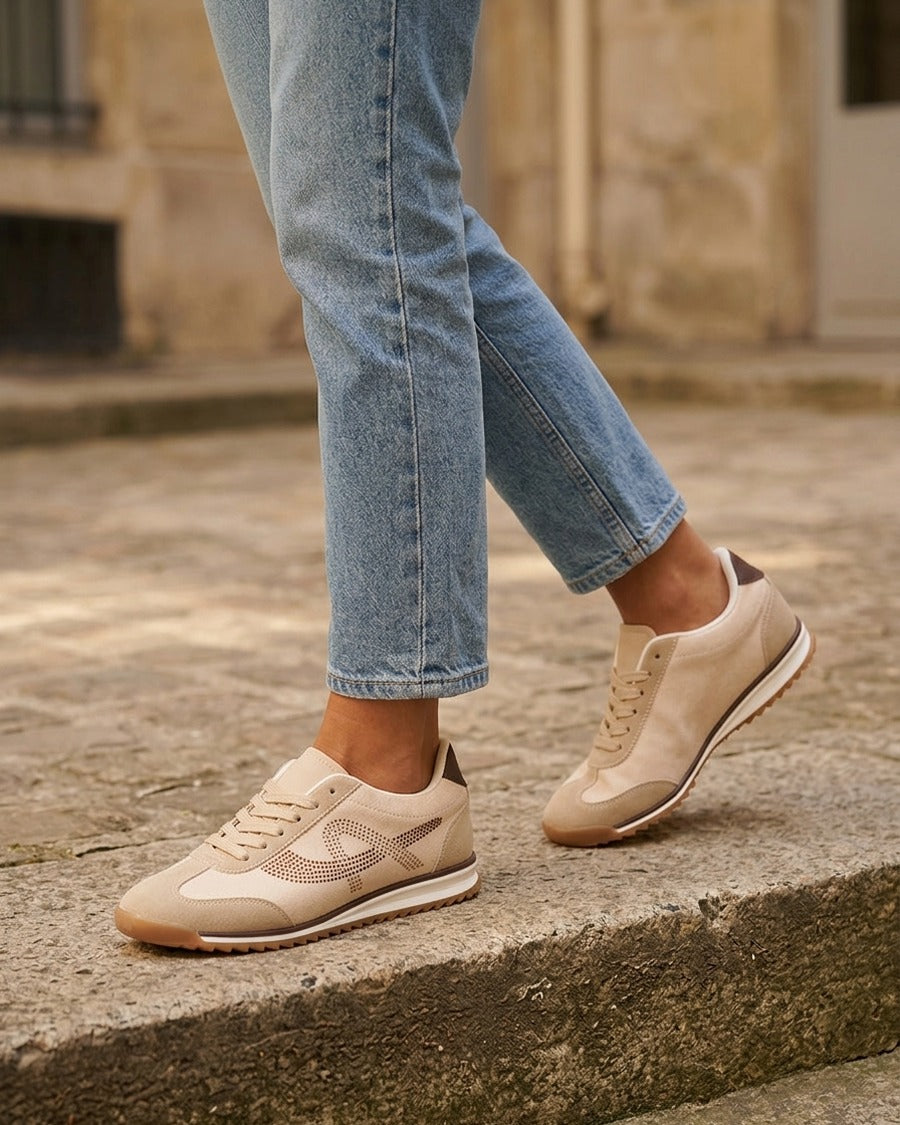 Sneakers à strass en suédine - Beige