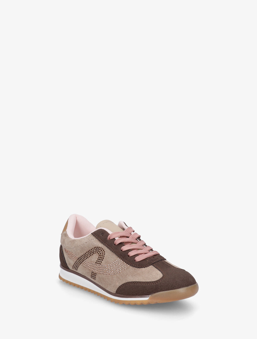 Sneakers à strass en suédine - Marron - 2