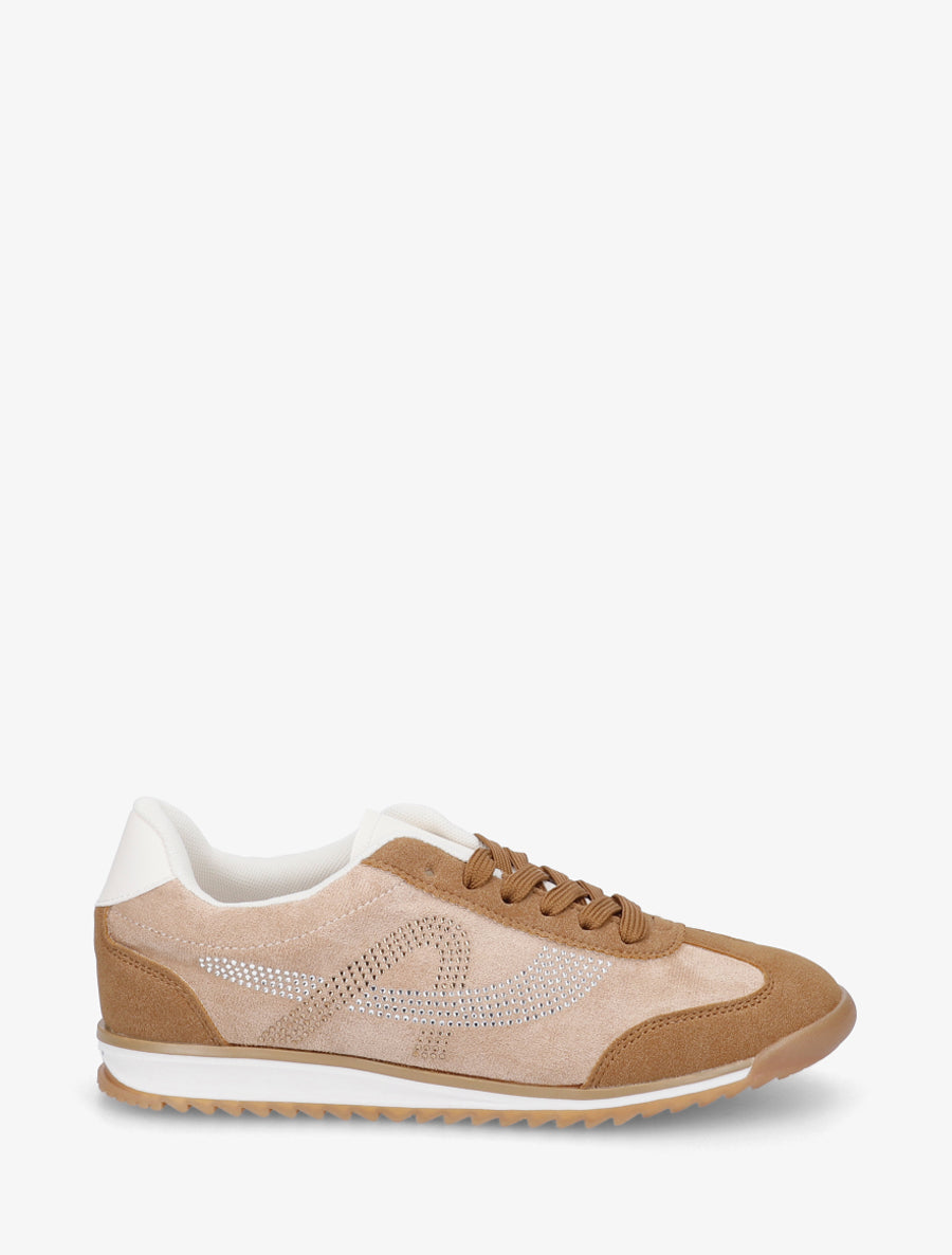 Sneakers à strass en suédine - Camel - 1