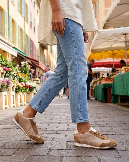 Sneakers à strass en suédine - Camel
