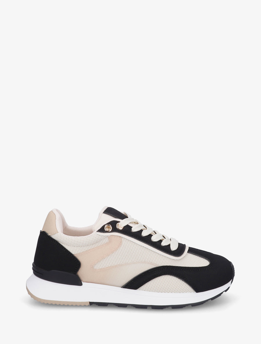 Baskets à bandes stylisées et empiècement effet nubuck - Noir - 1