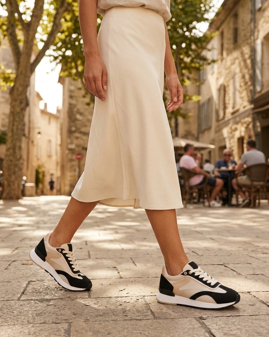 Baskets à bandes stylisées et empiècement effet nubuck - Noir