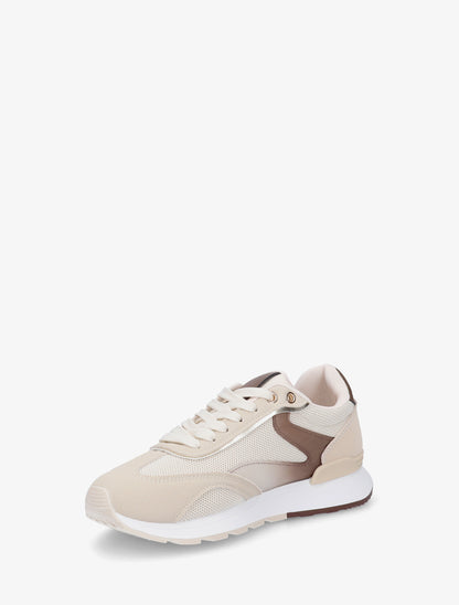 Baskets à bandes stylisées et empiècement effet nubuck - Beige - 3
