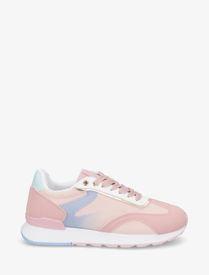 Baskets à bandes stylisées et empiècement effet nubuck - Rose - 1
