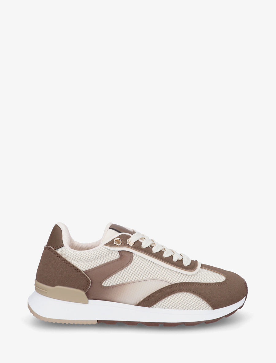 Baskets à bandes stylisées et empiècement effet nubuck - Marron - 1