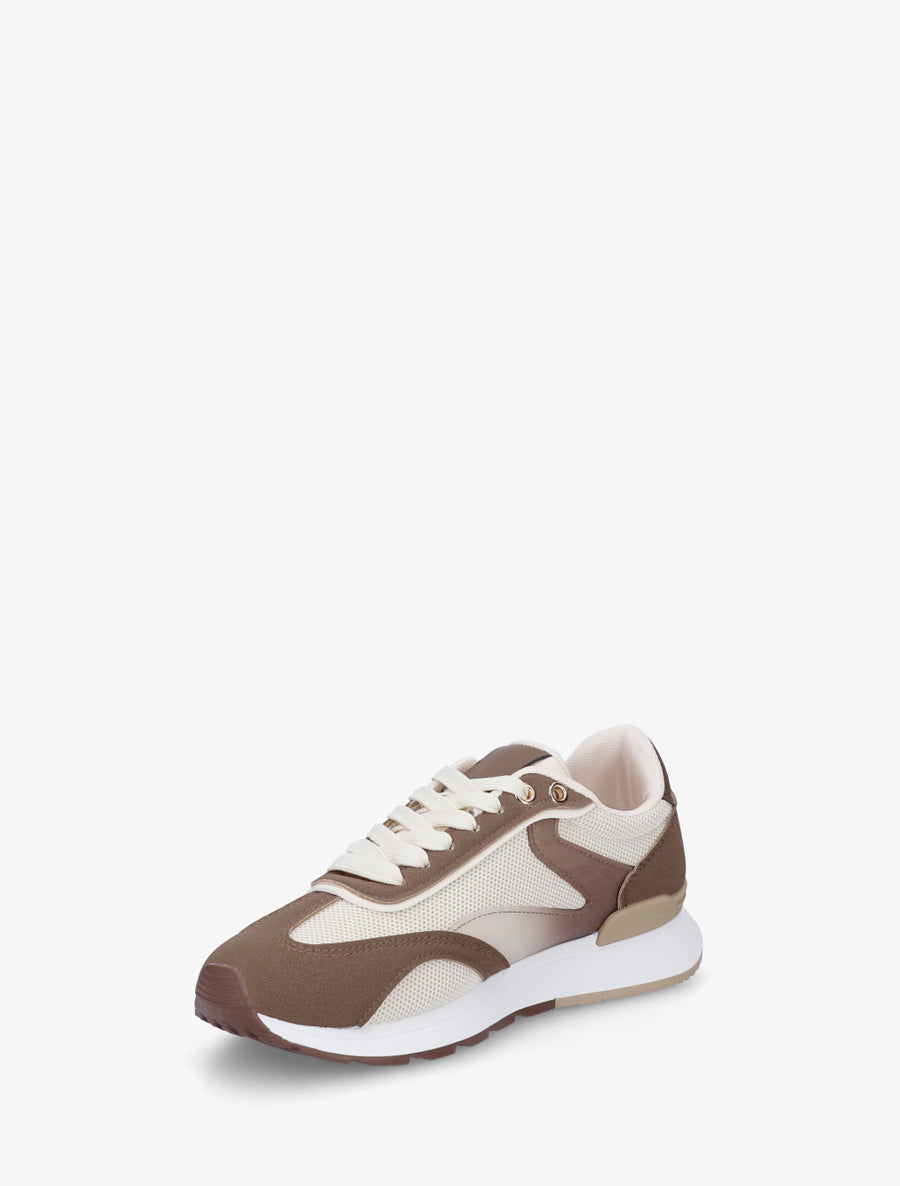 Baskets à bandes stylisées et empiècement effet nubuck - Marron - 3