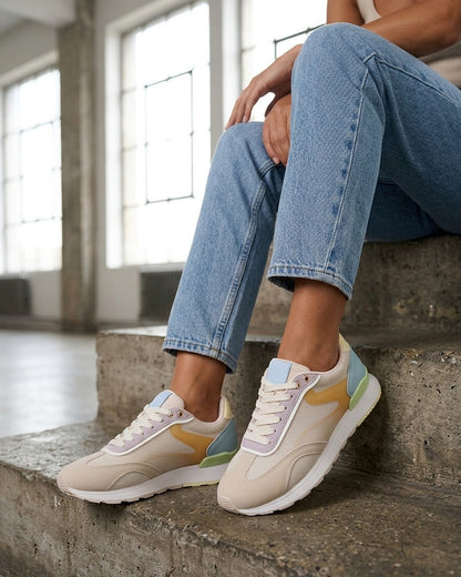 Baskets à bandes stylisées et empiècement effet nubuck - Orange
