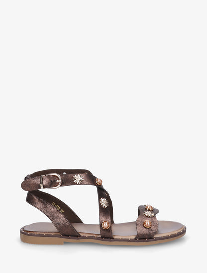 Nu-pieds strassés à semelle plate cloutée - Marron - 1