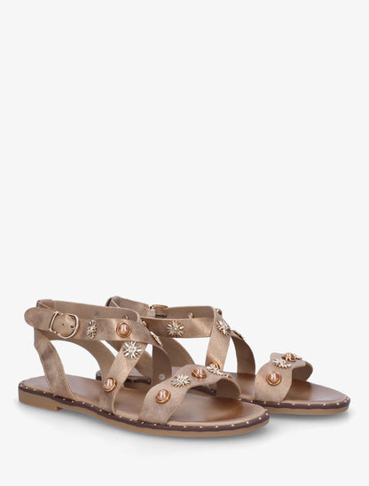 Nu-pieds strassés à semelle plate cloutée - Taupe - 4