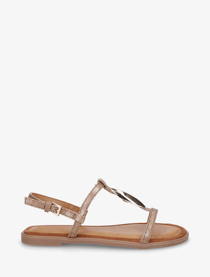 Nu-pieds bimatière à empiècement métal - Marron - 1