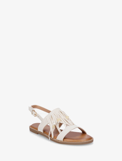 Nu-pieds en suédine à franges et perles - Beige - 2