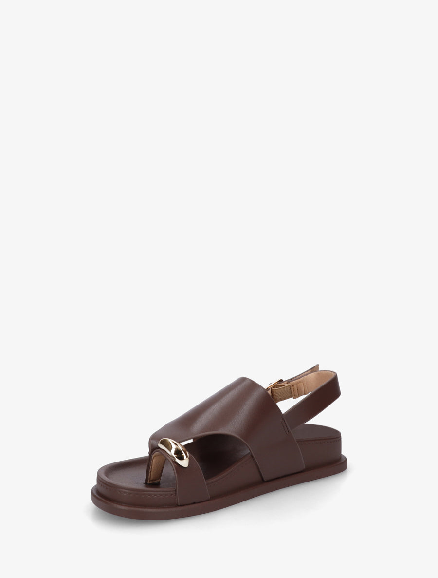 Nu-pieds en simili à empiècement métal - Marron - 3