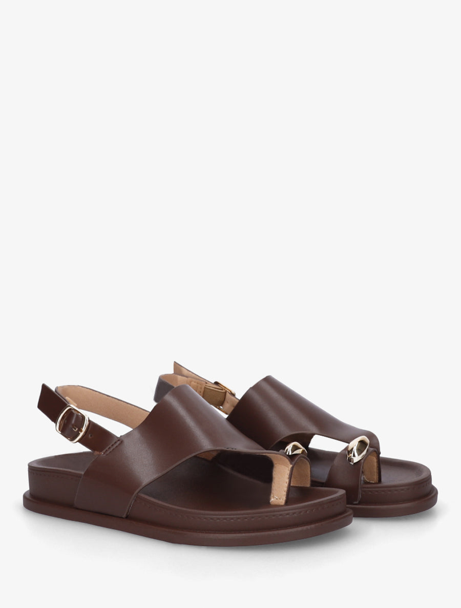 Nu-pieds en simili à empiècement métal - Marron - 4