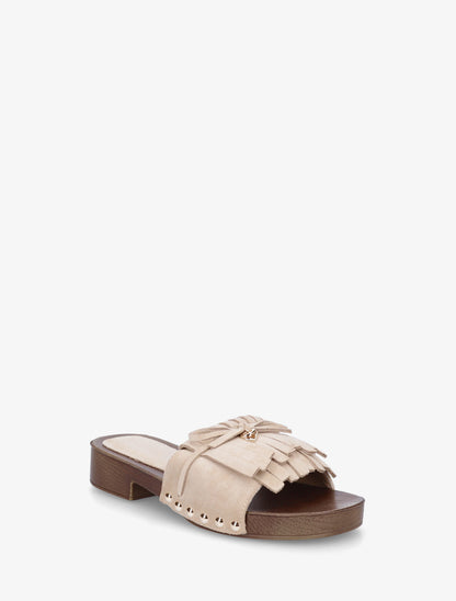 Claquettes en suédine à franges - Beige - 2