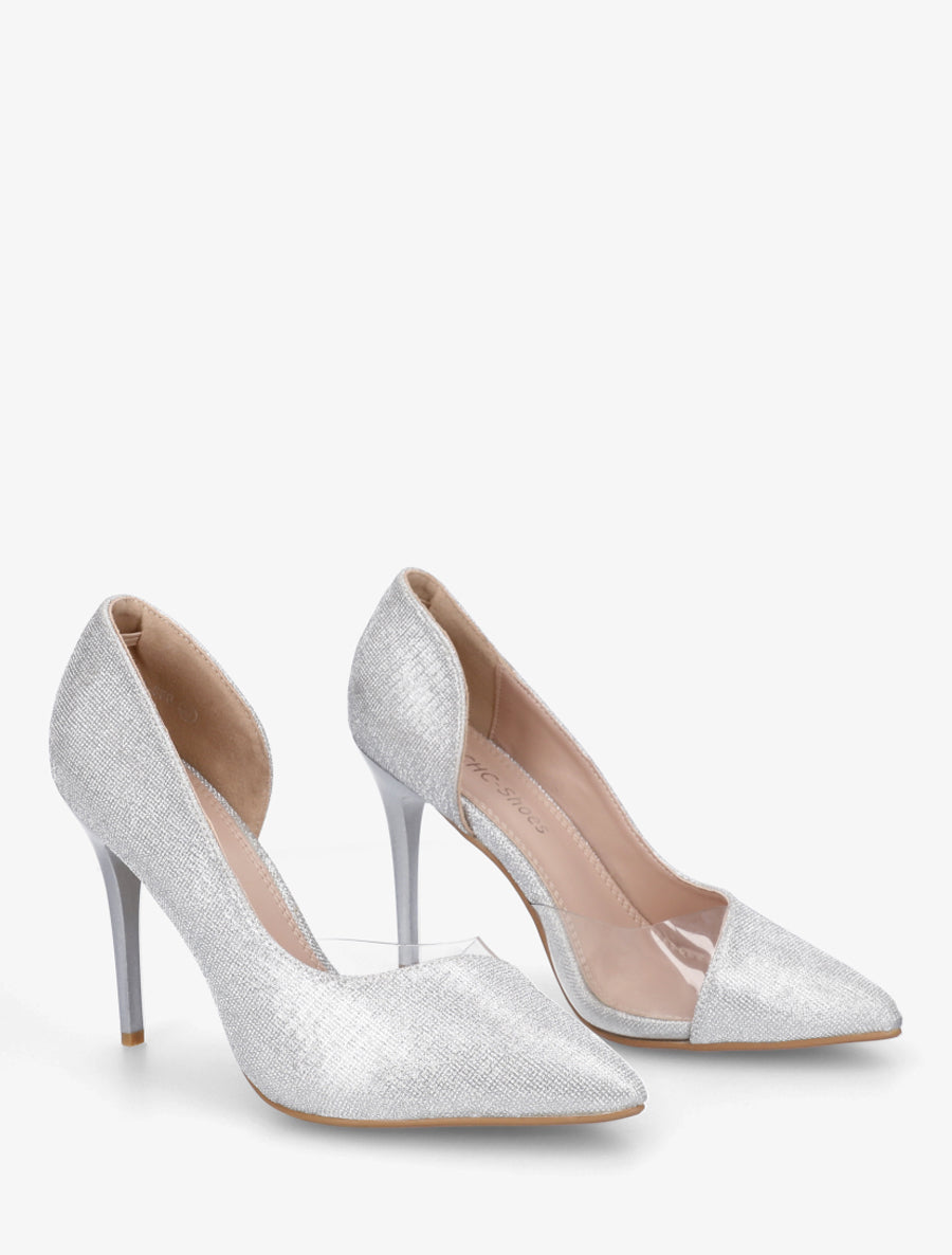 Escarpins en simili et plexiglas - Argent - 4