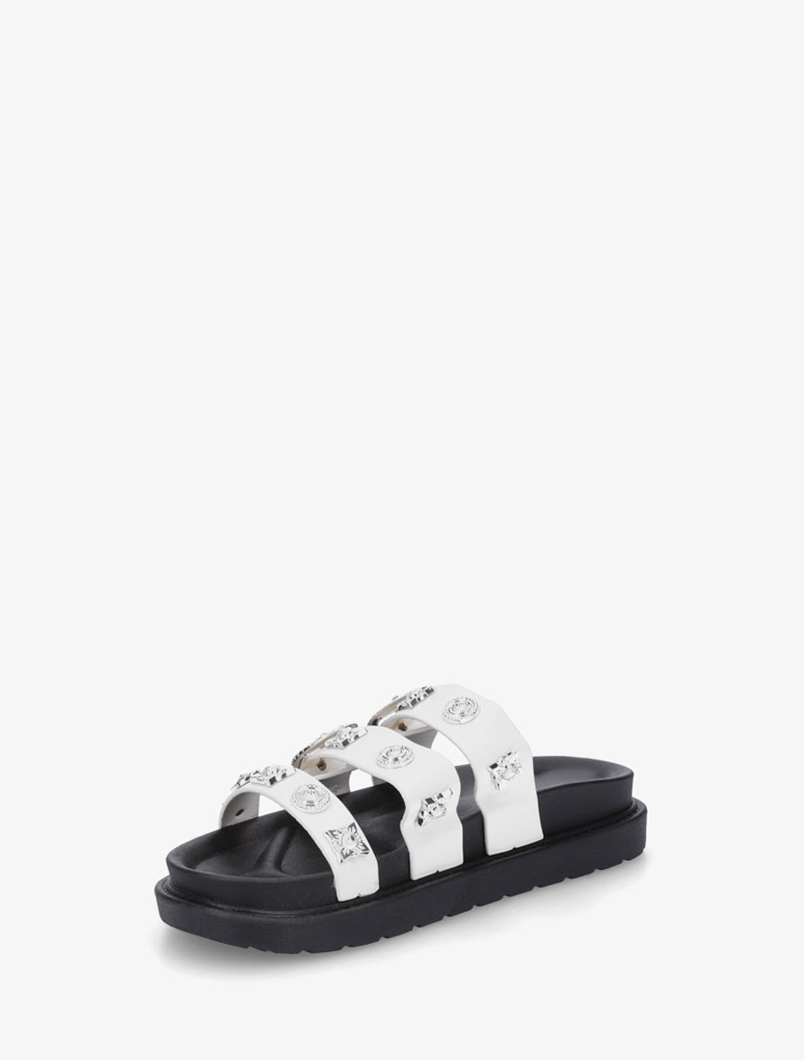 Claquettes en simili à clous fantaisies - Blanc - 3