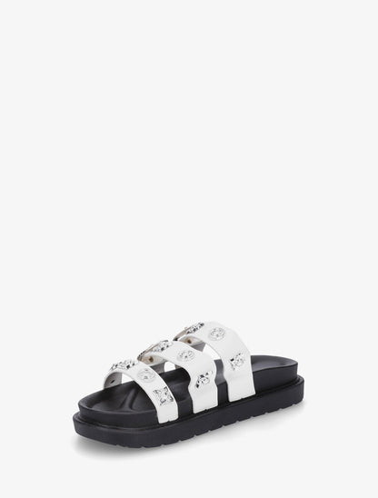 Claquettes en simili à clous fantaisies - Blanc - 3