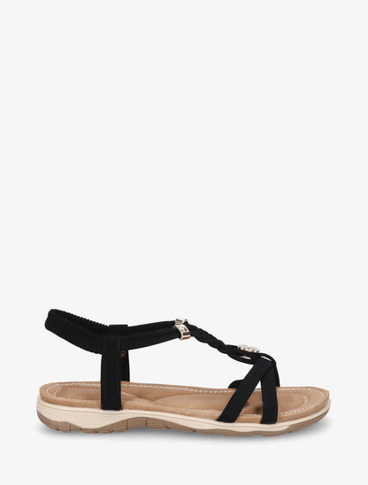 Nu-pieds à empiècement trèfle strassé - Noir - 1