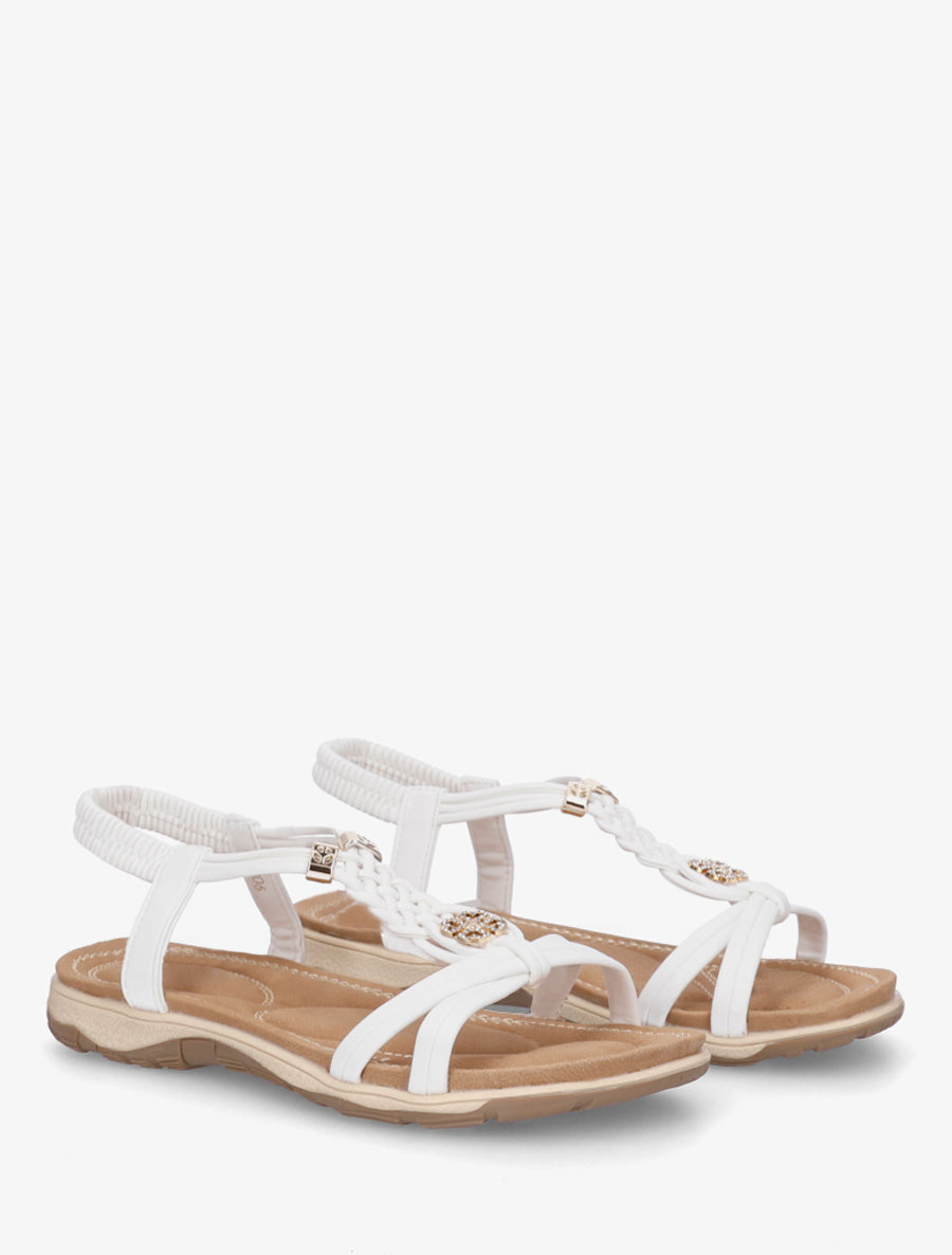 Nu-pieds à empiècement trèfle strassé - Blanc - 4
