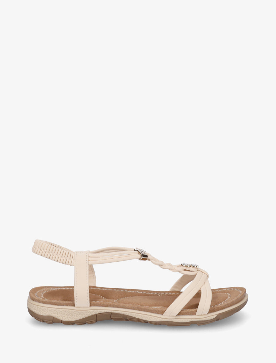 Nu-pieds à empiècement trèfle strassé - Beige - 1